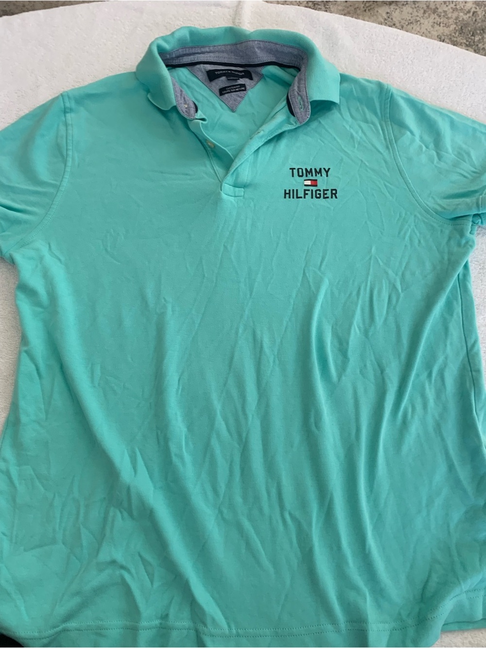 Tommy Hilfiger Men’s Aqua Polo Shirt with Chest Logo